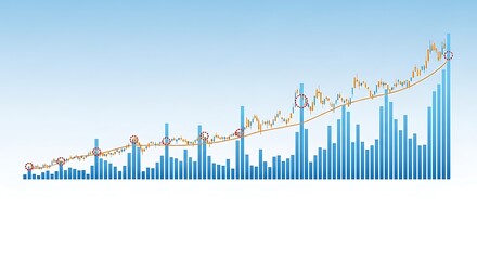 Obraz premium Blue background with upward trending financial chart and bar graph showing growth over time