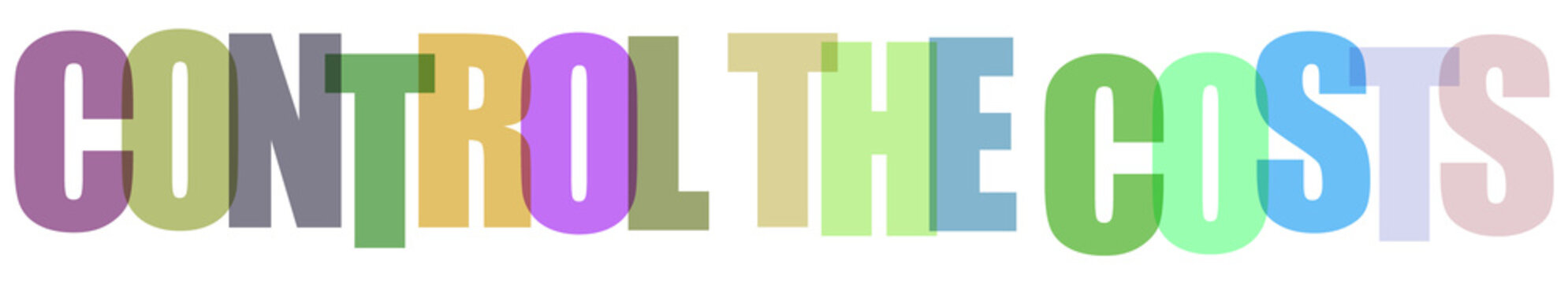 Colorful overlapping text illustration spelling "CONTROL THE COSTS" on a clean white background, ideal for financial management and business strategy concepts.