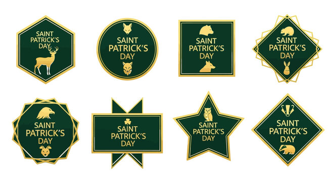 Saint patrick s day badges with animal silhouettes on transparent background