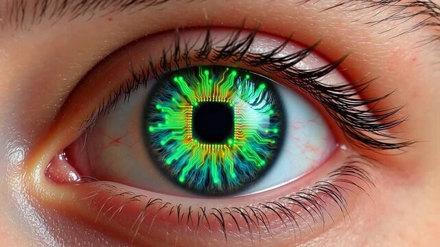 Human eye with digital circuit pattern