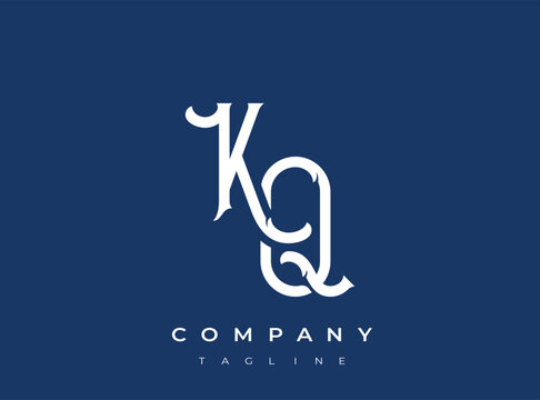 Simple elegant white monogram logo with kq lettering on blue background