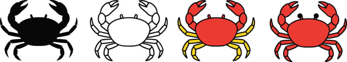 Crab silhouettes and colorful crabs crustacean sea creature seafood © Mokarrm Art