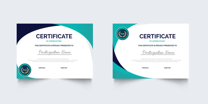 Professional Certificate Appreciation or Awardee Template Design with Geometric Style. Set of Elegant diploma certificate template design