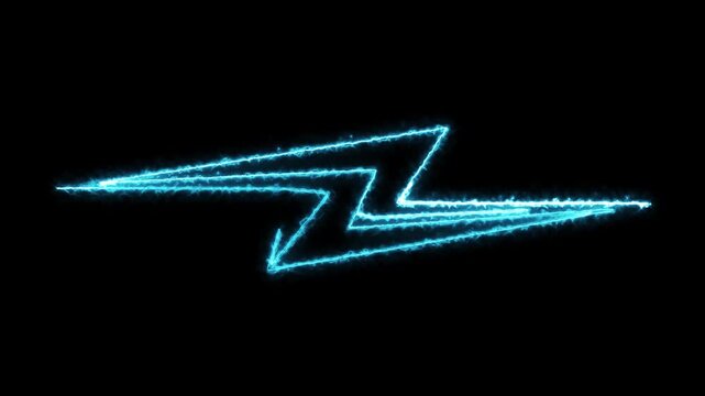 Abstract blue neon glowing electric zigzag lightning bolt line animation on black background 4k