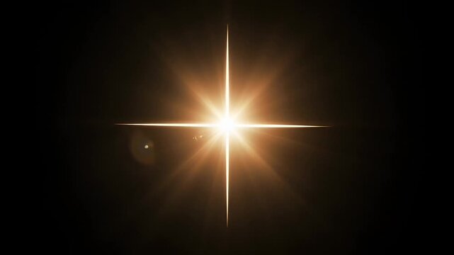 Bright star shining in the dark night sky with lens flare effect.