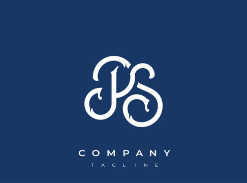 Stylish white ps logo on blue background for company branding