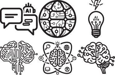 Naklejka premium Artificial intelligence concepts illustrated with black and white line icons