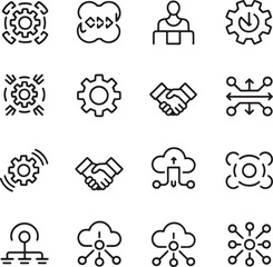 Fototapeta premium Business icons set gears cloud technology handshake and network connections