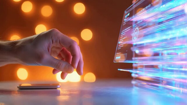 Hand interacting with digital display