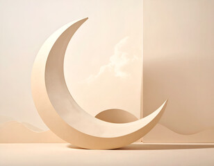 Soft crescent moon shape on pastel backdrop with subtle clouds