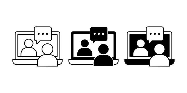 Virtual Interview Online Recruitment Communication Black Line And Solid Icon Set