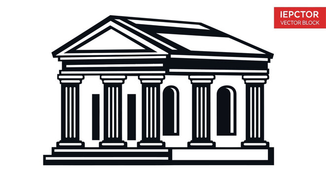 Building with columns and triangular roof.