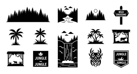 Collection of black nature scenes and wildlife a striking silhouette © Md