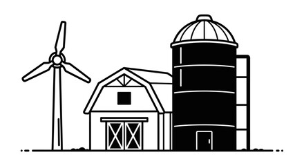 Farm buildings and wind turbine. © syarifah