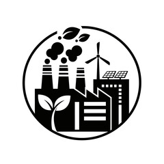 Factory with wind turbine and plant. © syarifah