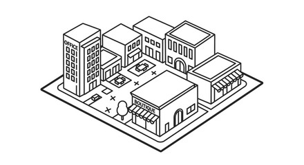 Naklejka premium Isometric view of city buildings.