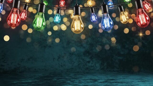 Colorful string lights bokeh.