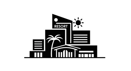 Naklejka premium Resort building with palm tree.