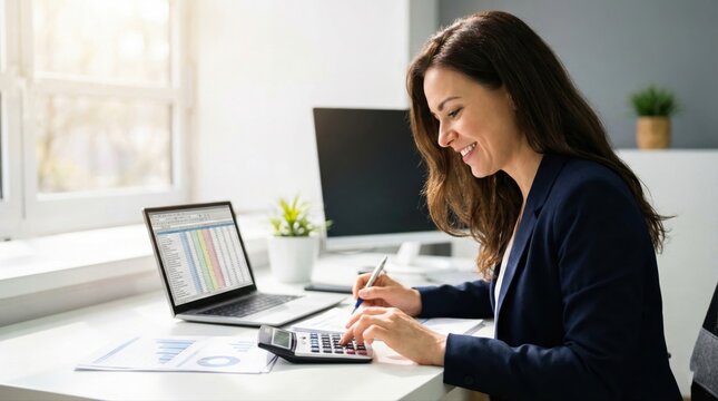 Professional businesswoman analyzing financial data in modern office