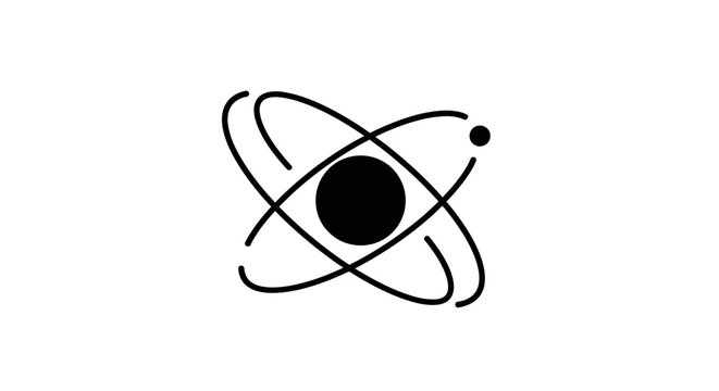 Simple black line atom icon symbol.