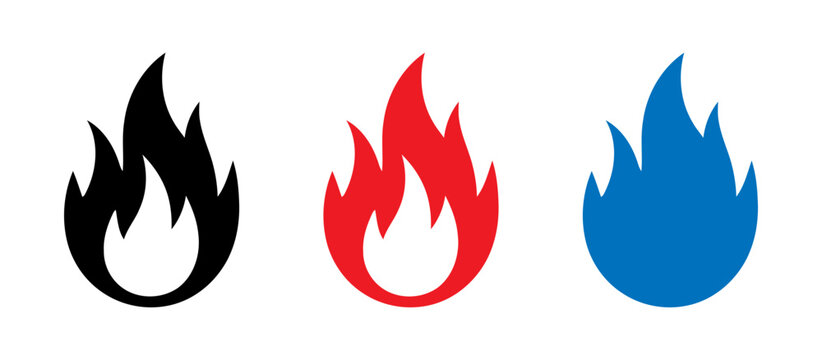 three colorful flame fire vector icons