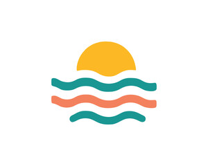 Sunset Over Ocean Waves Logo Abstract Sunrise Sea Minimalist Horizon Graphic