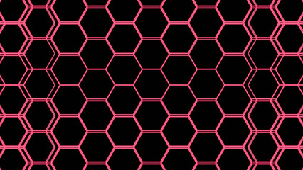 Obraz premium Abstract Seamless Futuristic Neon Red Neural Hex Grid Vector Pattern on Dark Background