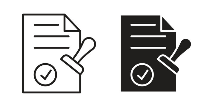 Approved document icon, line pictogram on white.