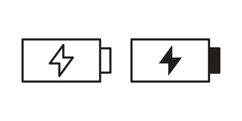 Battery icon, line pictogram on white. © basit