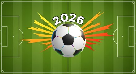 2026 soccer ball graphic on green field background