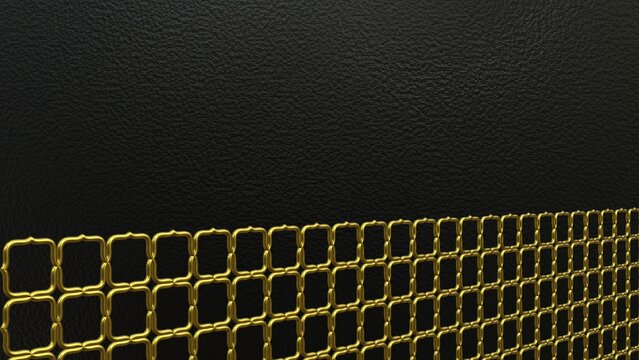 Luxury 3D gold moroccan quatrefoil pattern on black leather background for premium branding or event invitation
