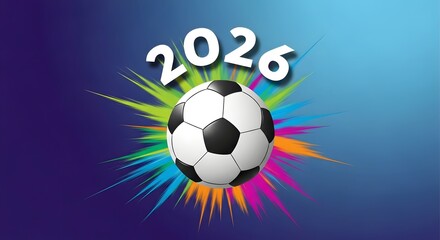 Vibrant soccer ball graphic with 2026 text overlay