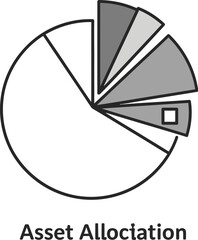 Exploded view of a pie chart clearly separates shaded sectors representing different segments of an asset allocation breakdown.