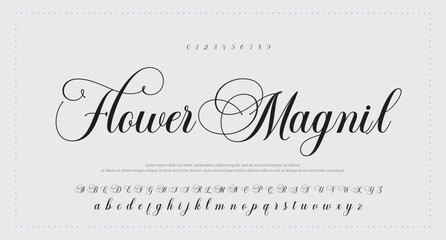Elegant handwritten welcome script in black on white background  © arim