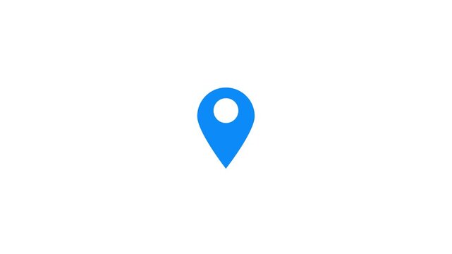 Pop up animation of red location pin with circle wave on the bottom, GPS maps location pointer animated icon on white screen and black screen, motion graphic element