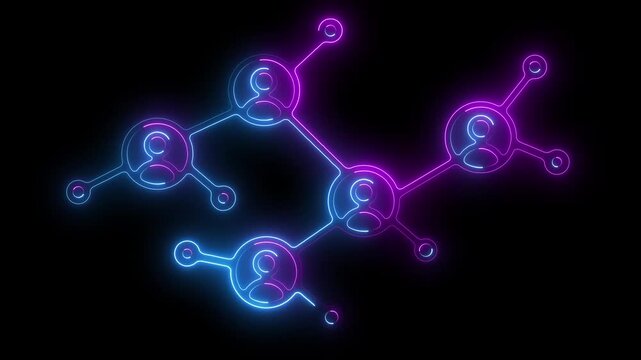 Neon people in circles and lines, representing a network connection or social media technology concept
