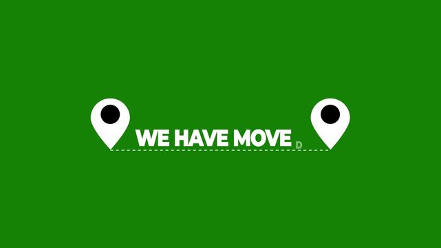 We have moved, relocation animated icon, resettlement, route path or ecommerce delivery, transfer to location, footage