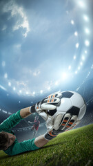 Goalkeeper catching the ball. An imaginary stadium is modelled and rendered. © efks