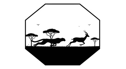 African wildlife scene with a cheetah and gazelle bold silhouette © Muskan