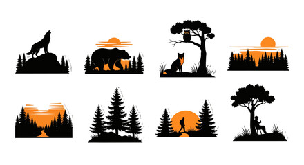 North american wildlife and forest scenes in a striking silhouette © Muskan