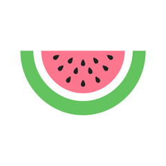 Fototapeta premium A simple graphic of a slice of watermelon with green rind and black seeds.