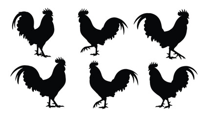 Six black roosters standing in two rows © SILHUETTECHEMBER