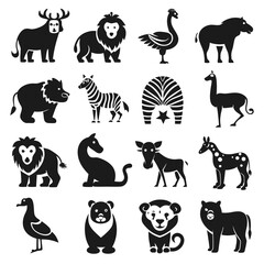 Fototapeta premium Animal icon set. Silhouettes of wild animals in flat design