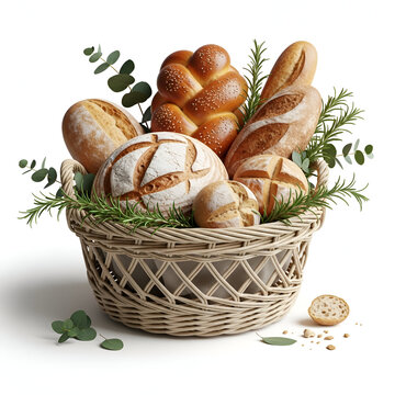 Wicker Basket Filled with Assorted Fresh Baked Bread