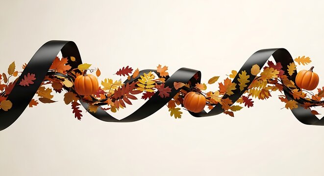 Black ribbon with autumn leaves decoration.
