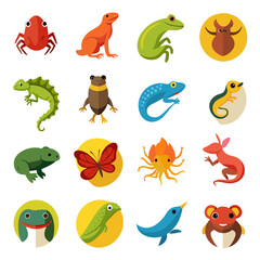 Naklejka premium Set of flat design cartoon animals and insects
