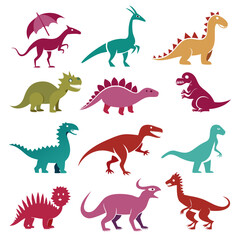 Colorful Dinosaurs in Flat Design Graphic Illustration Set © Xihan