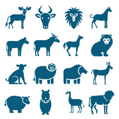 Fototapeta premium Diverse animal icons in flat design style on white