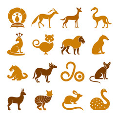 Fototapeta premium Stylized animal icons in geometric shapes brown tones