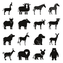 Fototapeta premium Black silhouette collection of various wild and domestic animals